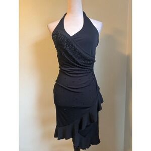 Rampage Black Beaded Halter Dress M y2k fairy whimsigoth boho flowy dainty mini